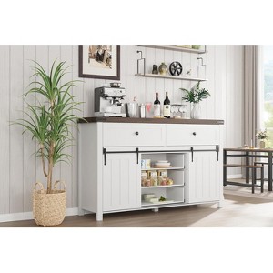 Coffee Bar Table with 5 Drawers and Sliding Barn Doors,Adjustable Shelf Wooden Console Table for Living Room & Dining Room - 1 of 4