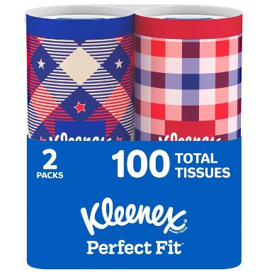 Kleenex Americana Perfect Fit Facial Tissue - 2pk/50ct: Cylinder Shape, 2-Ply