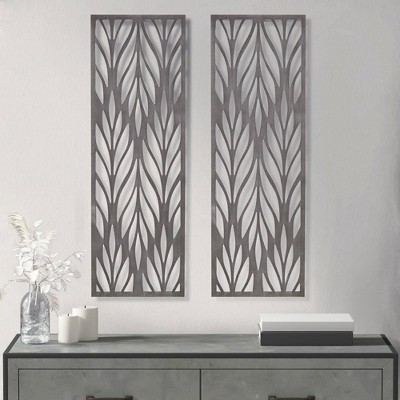2pc Florian Carved Wall Panel Decor Set Reclaimed Gray - Madison Park: Botanical MDF Art, Vertical Orientation
