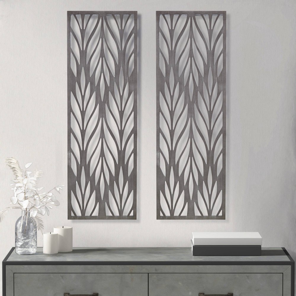 Photos - Other interior and decor 2pc Florian Carved Wall Panel Decor Set Reclaimed Gray - Madison Park