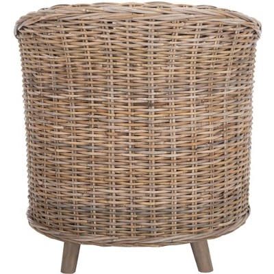 Natural Unfinished Rattan Barrel Accent Chair with White Cushion