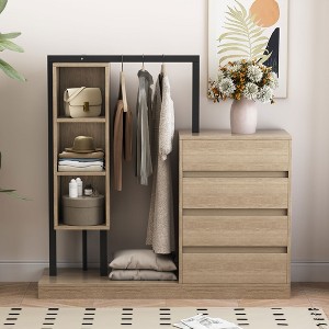 55"/39"W Wardrobe Clothing Armoire Storage Cabinet  with 4 Drawers, Shelves and Hanging Rail, White/Espresso/Natural-ModernLuxe - 1 of 4