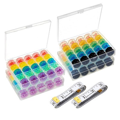 Juvale 100 Pack Bobbins and Measuring Tape, 4 Plastic Storage Case (8.3 x 2.3 x 4 in)