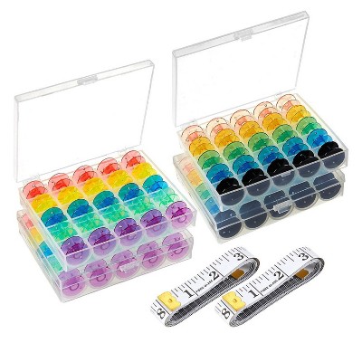 Juvale 100 Pack Bobbins and Measuring Tape, 4 Plastic Storage Case (8.3 x 2.3 x 4 in)