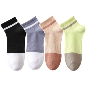 Anna-Kaci 4 Pairs Women's Seamless Cotton Ankle Socks Breathable Stretch Ribbed Cuff in Assorted Color Block Design - 1 of 4