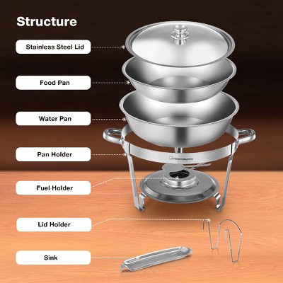 5QT Stainless Steel Round Chafing Dish Buffet Set with Glass Lid, 4-Pack