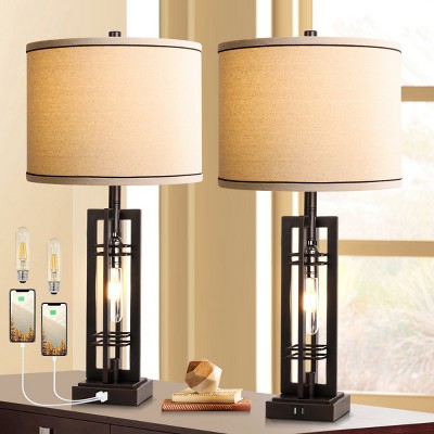 27"Table Lamp In Living Room Set Of 2,Table Lamps Modern With USB C&A Ports,Modern Table Lamps Bedroom With 4-Way Rotary Switch Control -The Pop Home