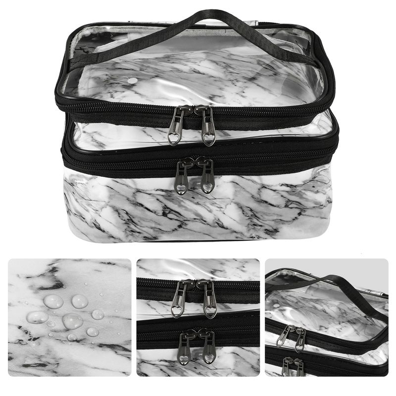 Unique Bargains Double Layer Makeup Bag Cosmetic Travel Bag Case Make Up Organizer Bag for Women Marble Pattern 1 Pcs, 3 of 7