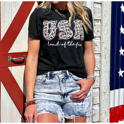 Women's USA Leopard Print Tee - Texas True Threads