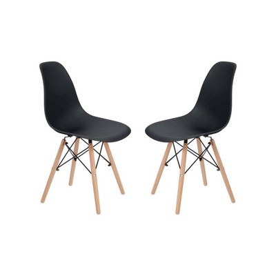 Allan Black Plastic Side Chairs with Wooden Legs, Set of 2