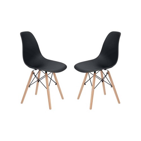 Set Of 2 Allan Plastic Dining Chairs With Wooden Legs Black