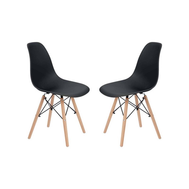 Set of 2 Allan Plastic Dining Chairs with Wooden Legs Black - Teamson Home, 1 of 9