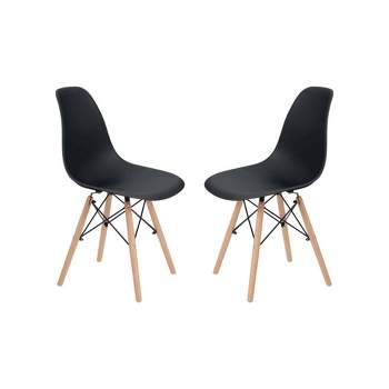 Set of 2 Allan Plastic Dining Chairs with Wooden Legs Black - Teamson Home