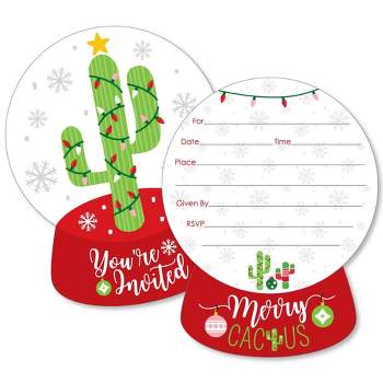 Big Dot of Happiness Merry Cactus - Shaped Fill-in Invitations - Christmas Cactus Party Invitation Cards with Envelopes - Set of 12