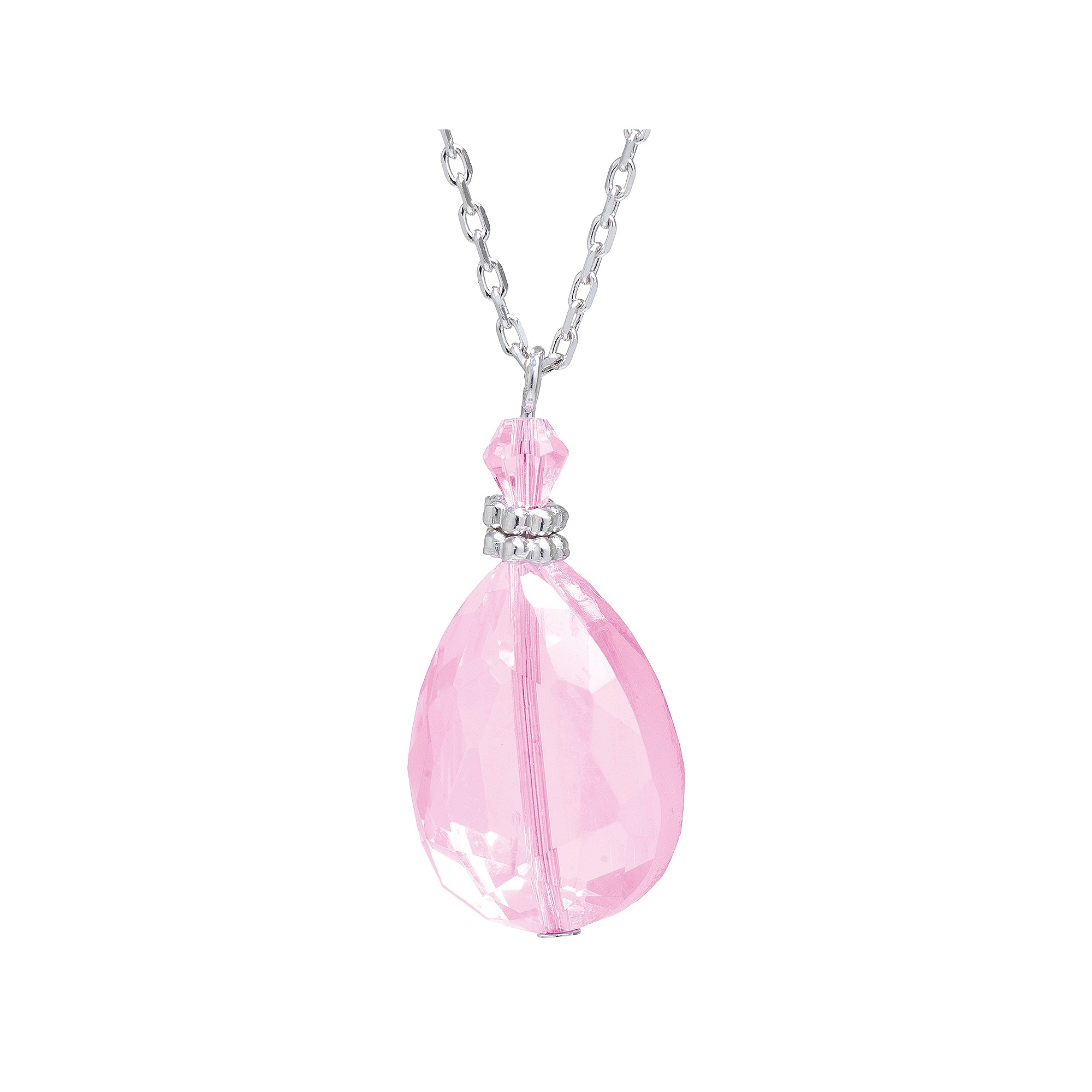 Sterling Silver Pink Crystal Necklace - Silver/Pink, Pink/Silver