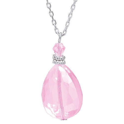 Sterling Silver Pink Crystal Necklace - Silver/Pink, Pink/Silver