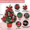 4 Pack 12 Inch Table Top Christmas Tree with Lights Basket Base Snowy Red Bows Berries - 2 of 4