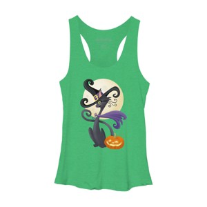 Women's Design By Humans Bewitching Black Halloween Kitty Cat By LittleBunnySunshine Racerback Tank Top - 1 of 3
