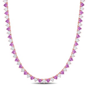 EVERLY JEWELRY  |   Rose Plated Sterling Silver 31.2 CT TGW Created Pink Sapphire, Created White Sapphire Necklace Tongue & Groove Clasp Length - 1 of 4