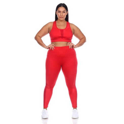 Plus Size Racer Back Sports Bra & Mesh Leggings Set Red 3x - White Mark :  Target