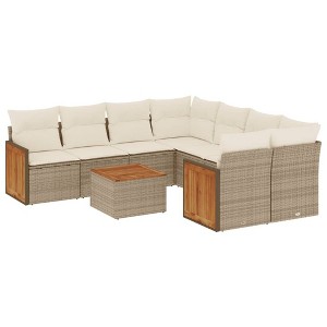 vidaXL 9 Piece Patio Sofa Set with Cushions Gray Poly Rattan - Beige and Cream - 1 of 4