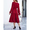 Women's Casual Wrap V Neck Midi Dress Long Sleeve Smocked Waist Tiered A Line Pleated Flowy Long Dress - 3 of 4