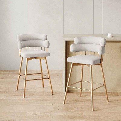 26" Counter Height Bar Stools Set of 2,180° Swivel Upholstered Barstools with Metal Legs,Tiered Back Bar Stool for Kitchen Island Pub-Coolbibila