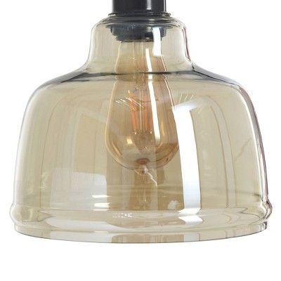 Black Arc Table Lamp with Glass Pendant Shade