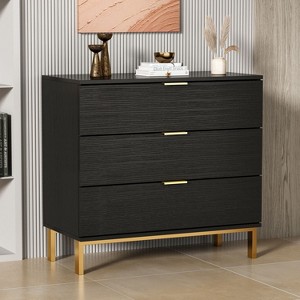 Famapy Black Nightstnad With 3 Drawers and Metal Legs - 1 of 4