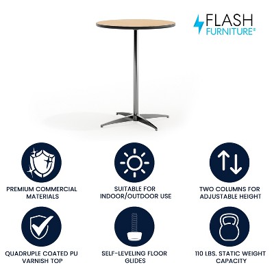 Marrel 24" Round Oak Top Outdoor Cocktail Table with Chrome Base