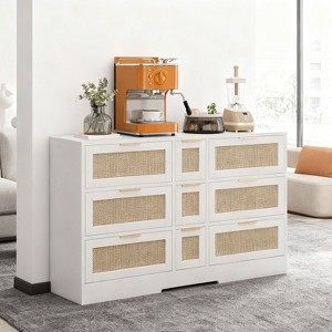 KTMBDW 9 Drawer Dresser for Bedroom, Rattan Modern Closet Dressers Chest of Drawers, Wood Storage Chest for Kids Bedroom, Living Room - 1 of 4