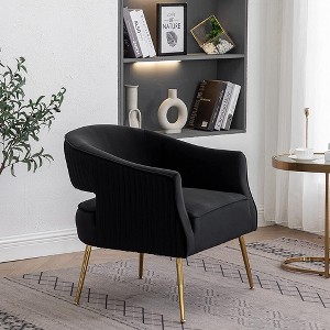 SEYNAR Modern Tufted Velvet Accent Chair with Wingback, Arms, and Metal Gold Legs for Living Room or Bedroom - 1 of 4
