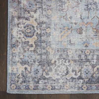 Light Grey/Blue Floral Cotton Chenille Reversible Area Rug 2'2" x 8'