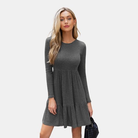 Женские платья Cupshe Women's Ribbed Knit Tiered Babydoll Mini Sweater Dress-S-Black