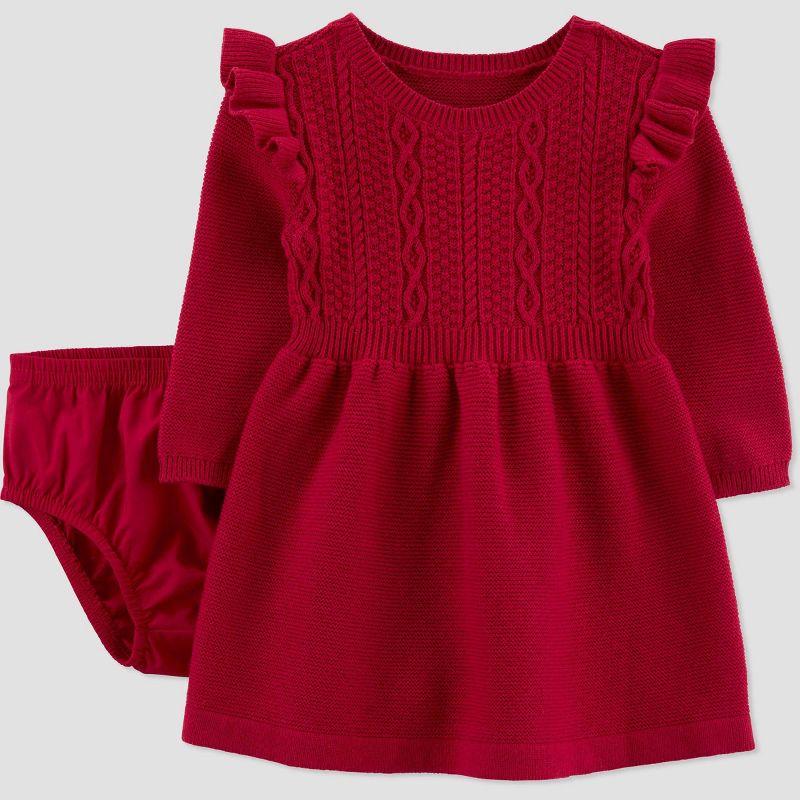 Carter's Just One You® Baby Girls' Long Sleeve Dress - Red/Gray, 1 of 6
