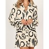 BLUEMING Womens Collar V Neck Striped Shirts Button Down Long Lantern Sleeves Tunic Mini Shirt Dress with Belt - 2 of 4