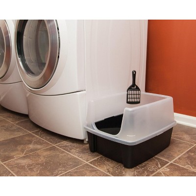Black High-Sided Open Top Cat Litter Box with Scoop