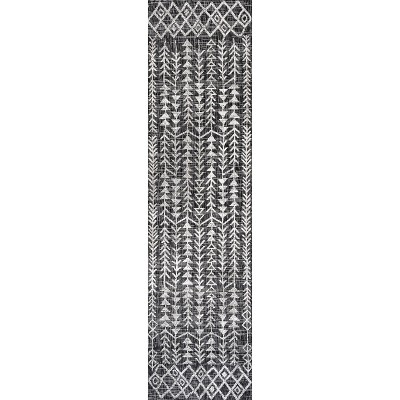 Bohemian Black/Ivory Geometric Synthetic Indoor/Outdoor Rug