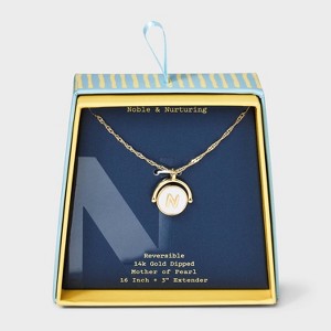 14K Gold Dipped Crystal and Mother of Pearl Circle Spinner Initial Necklace - A New Day™ - 1 of 4