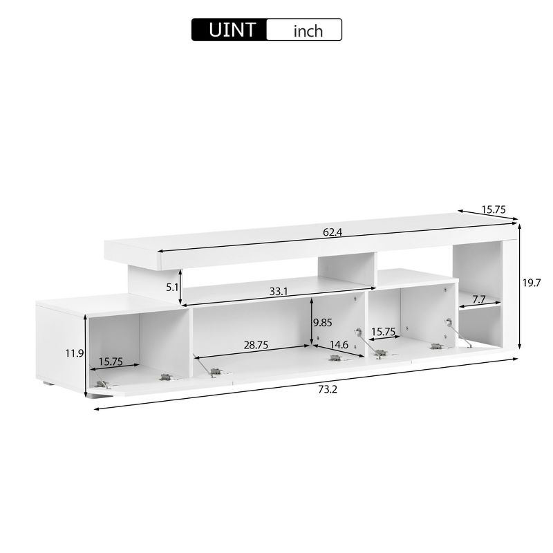 Modern TV Stand for TVs up to 70'', UV High Gloss Surface Entertainment Center with DVD Shelf-ModernLuxe, 3 of 14