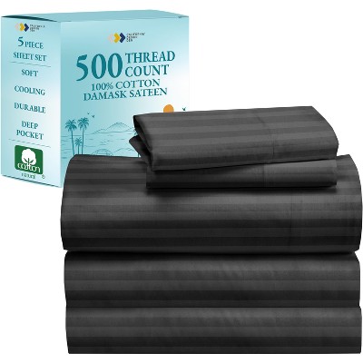 Luxury 500 Thread Count Bed Sheets Set - 100% Cotton Sateen Sheets Set, Soft, Cool & Breathable, Deep Pocket by California Design Den