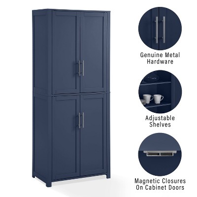 Navy Shaker-Style Tall Kitchen Storage Pantry with Adjustable Shelves