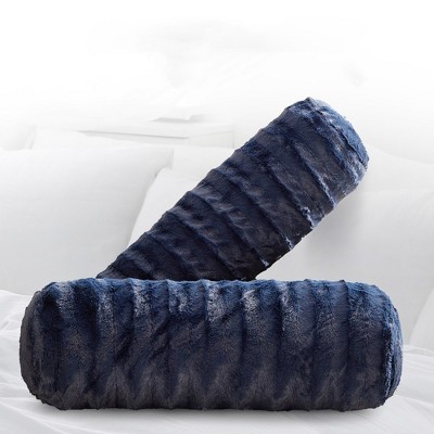 Blue Faux Fur Decorative Bolster Pillow Set of 2