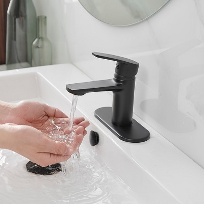 Matte Black Single-Handle Low-Arc Bathroom Faucet with Drain