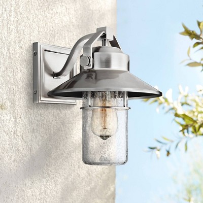 Painted Brushed Steel Outdoor Wall Lantern with Clear Seeded Glass