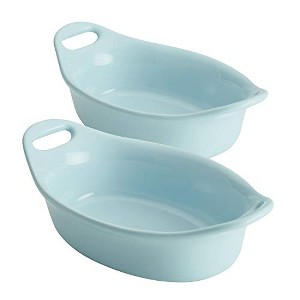 Rachael Ray Solid Glaze Ceramics Au Gratin Bakeware / Baker Set, Oval - 2 Piece, Light Blue - 1 of 4