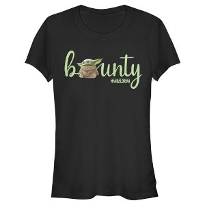 Juniors Womens Star Wars The Mandalorian The Child Bounty Cursive T-Shirt - 1 of 3
