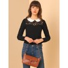INSPIRE CHIC Women's Lace Panel Long Sleeves Peter Pan Collar Blouse - 2 of 4