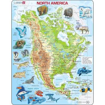 Larsen Puzzles North American Map with Animals Kids Jigsaw Puzzle - 66pc