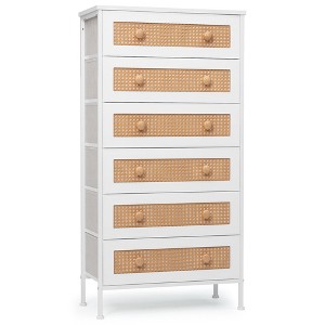 Crestlive Products 6 Drawers dressers for bedroom Rattan Dresser Storage Tower Tall Fabric Dresser with Wood Top &Wood Handles - 1 of 4